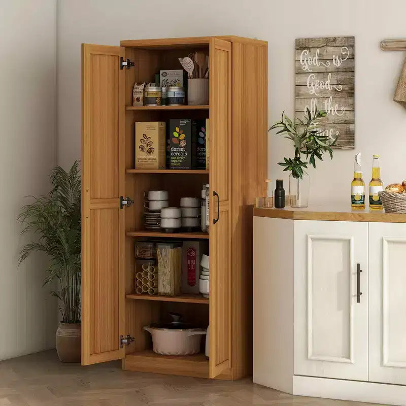 Garde-manger de cuisine à 2 portes de 63, armoire de rangement autonome avec 5 niveaux d’étagères et 2 étagères réglables pour la salle à manger