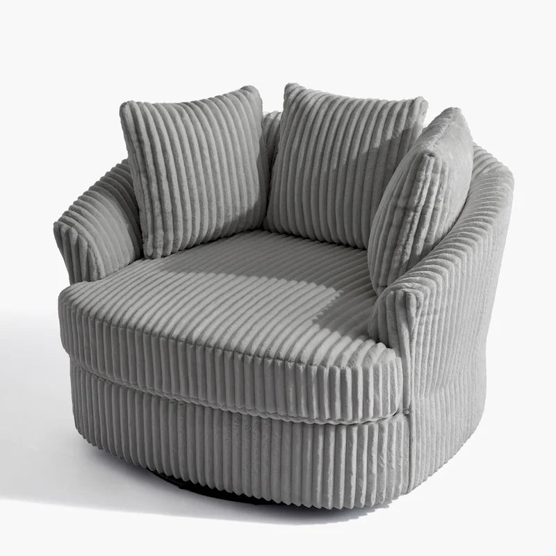 Set da 2 poltrone girevoli a botte oversize da 43 W in morbido velluto a coste con cuscini