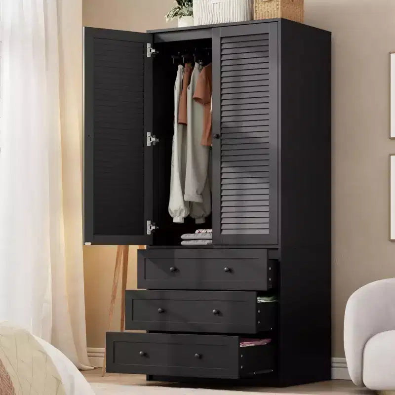 COZONY kledingkast met 3 laden en 2 deuren, moderne houten kast voor de slaapkamer, stevige witte kledingkast