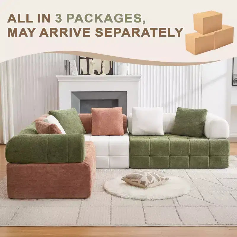 110.23 in. W modulares 4-Sitzer-Chenillesofa im Colorblock-Design mit geschwungenen Armlehnen