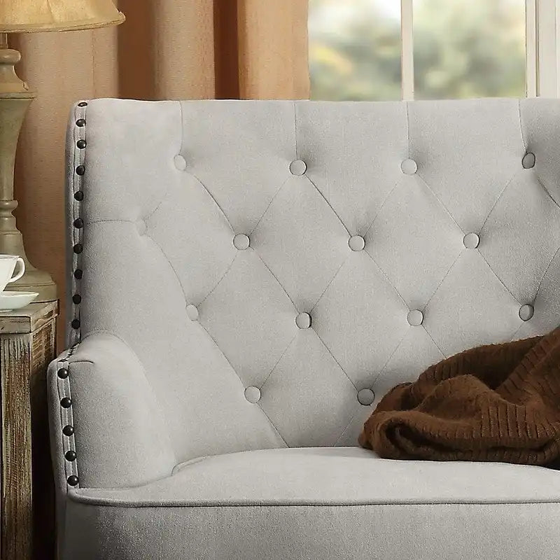 Poltrona decorativa Moser Bay Mignon in velluto/lino, larga 30, con schienale alto e bottoni