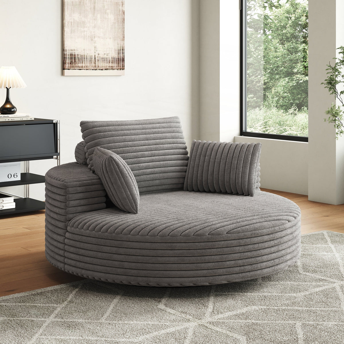 Einzelsessel mit Cord-Chenille-Bezug und Schaumstoffpolsterung, drehbar
