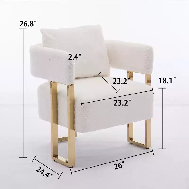 Set van 2 moderne gestoffeerde fauteuils met gouden metalen poten voor woonkamer, slaapkamer of kantoor