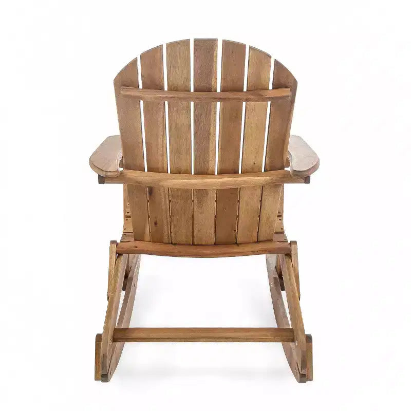Okak rustikaler Adirondack-Schaukelstuhl aus hochwertigem Akazienholz, 1 Stück, gemütlicher Outdoor-Sessel für Veranda, Hinterhof und Garten, naturfarben
