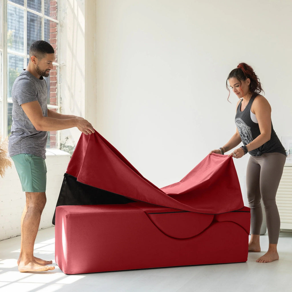 Méridienne convertible Avana Kami / yoga et massage - pouf 2-en-1 avec chaise longue de yoga pliable dissimulée, microvelours - N/A