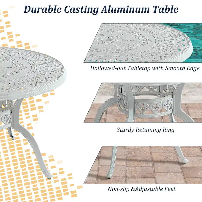 Ensemble de salle à manger de patio en aluminium moulé, 5 pièces, avec 4 chaises pivotantes