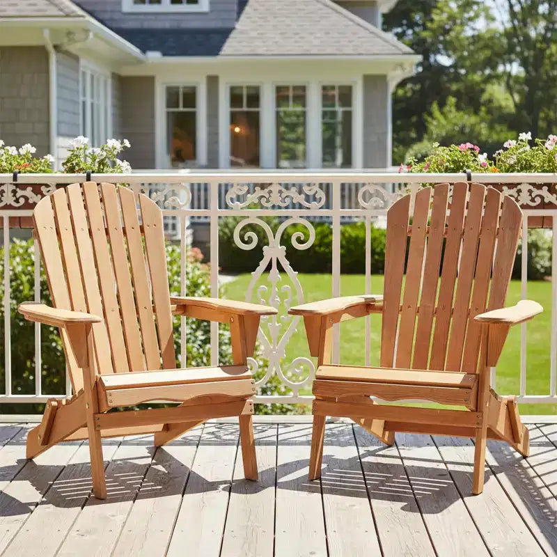 Set mit 2 klappbaren Adirondack-Stühlen aus Holz für draußen, mit Rückenlehne, Holz-Terrassenstühle für Garten und Hinterhof