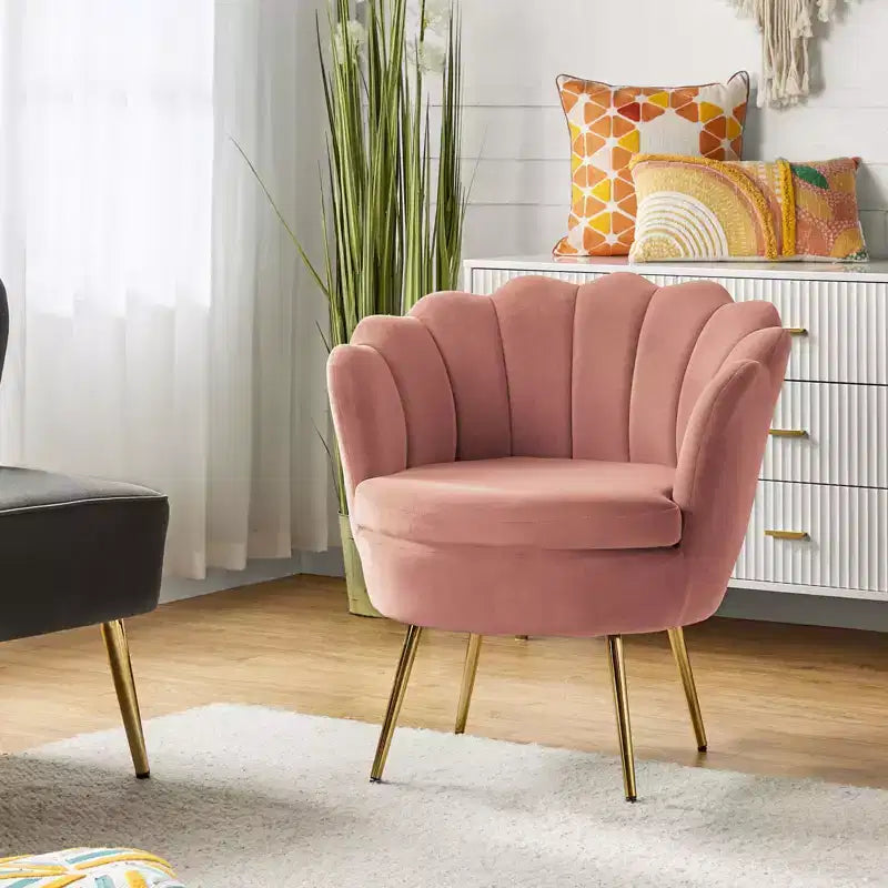 Comfy Barrel Chair with Golden Metal Legs, Living Room Accent Chair