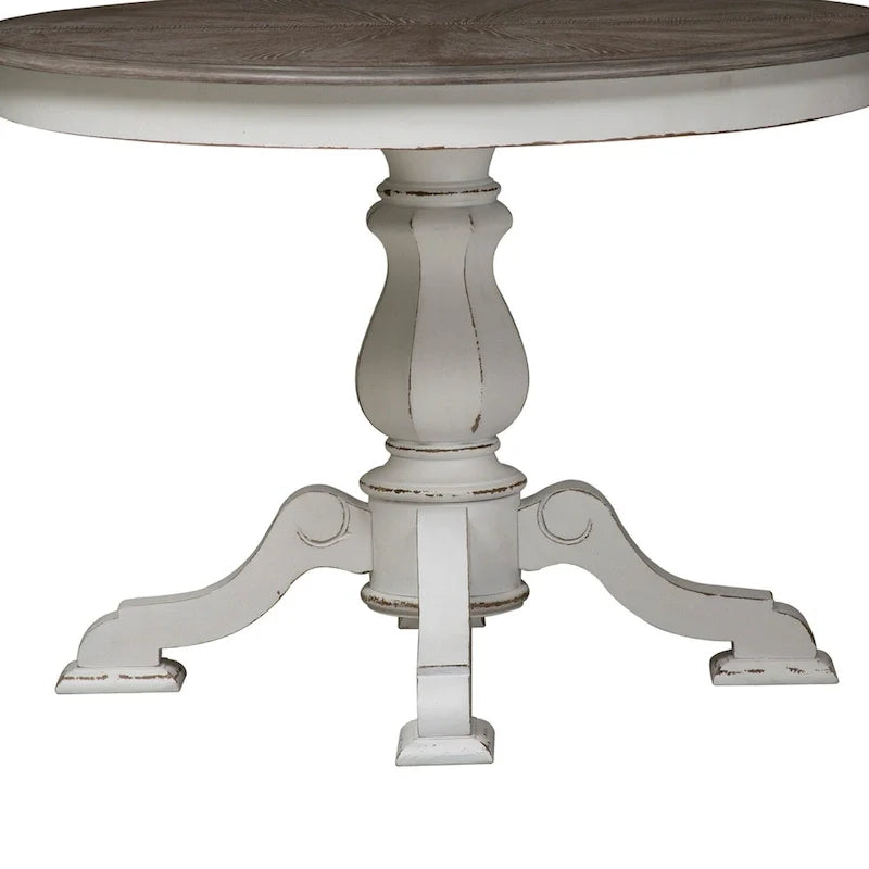 Ronde eettafel met voet in Magnolia Manor-stijl en uitschuifbare bladen - 2 afwerkingen