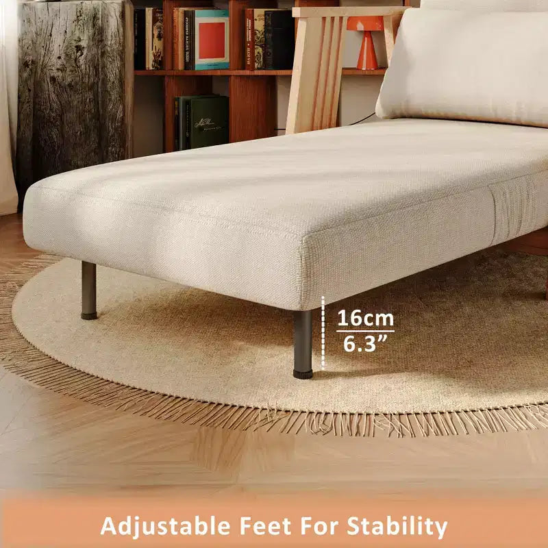 ATJafurn wandelbarer Polstersessel aus Stoff, Akzentsessel-Futonstuhl mit Massivholzrahmen, Schlaf-Chaiselongue für Schlafzimmer und Wohnzimmer, Beige