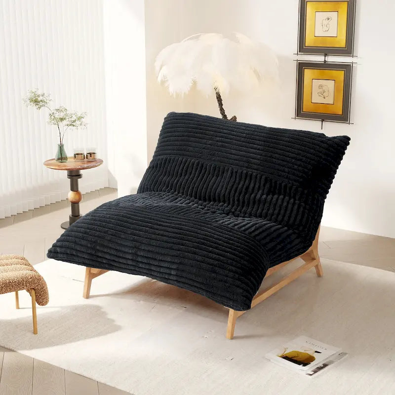 Fauteuil poire d’appoint grand format en peluche, avec structure en bois massif, confortable et garni de duvet