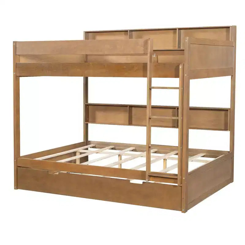 Luxystar modern stapelbed met twee tweepersoonsbedden, planken en onderschuifbed