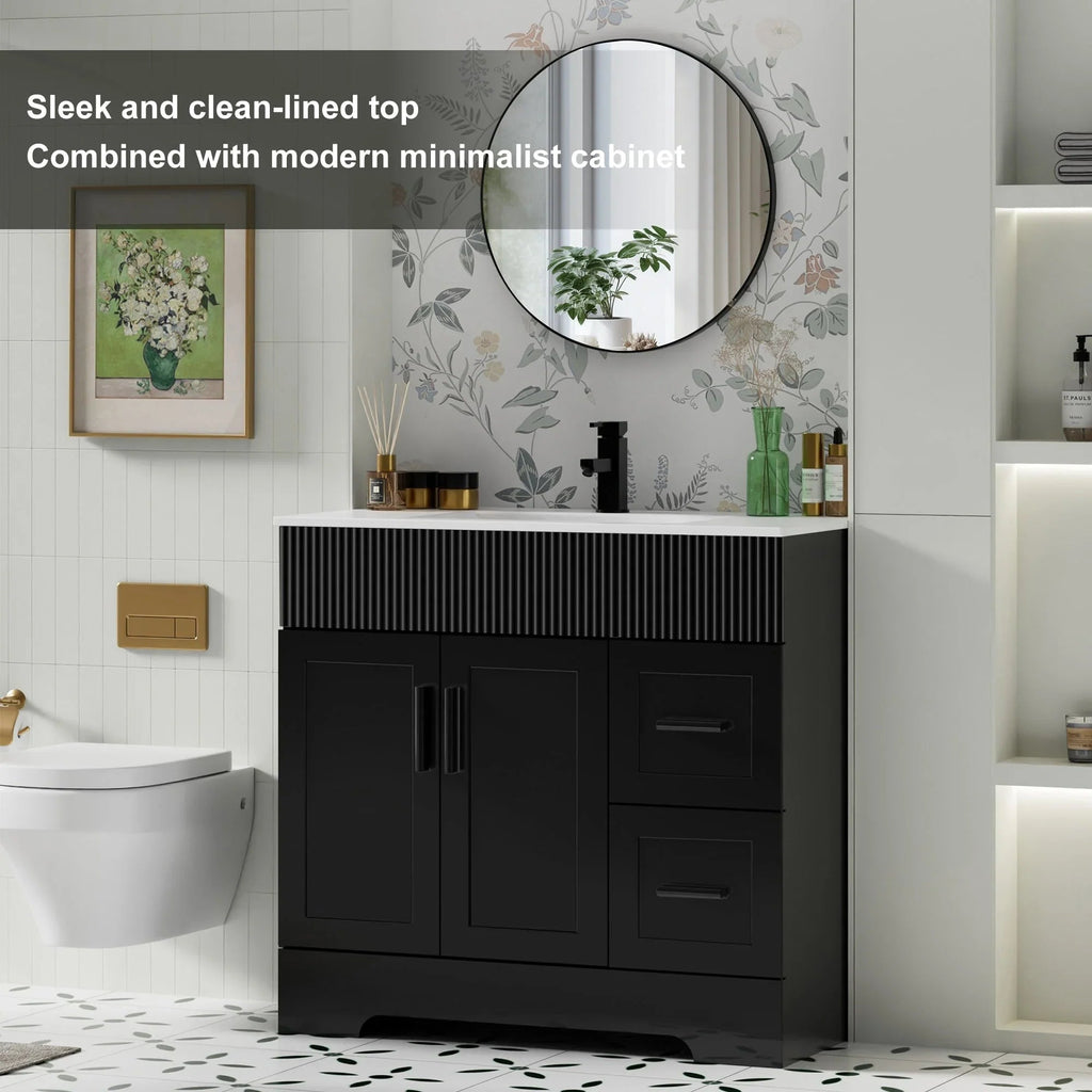 Ensemble meuble-lavabo de salle de bain Wavy Line 30/36/48 avec lavabo et robinet
