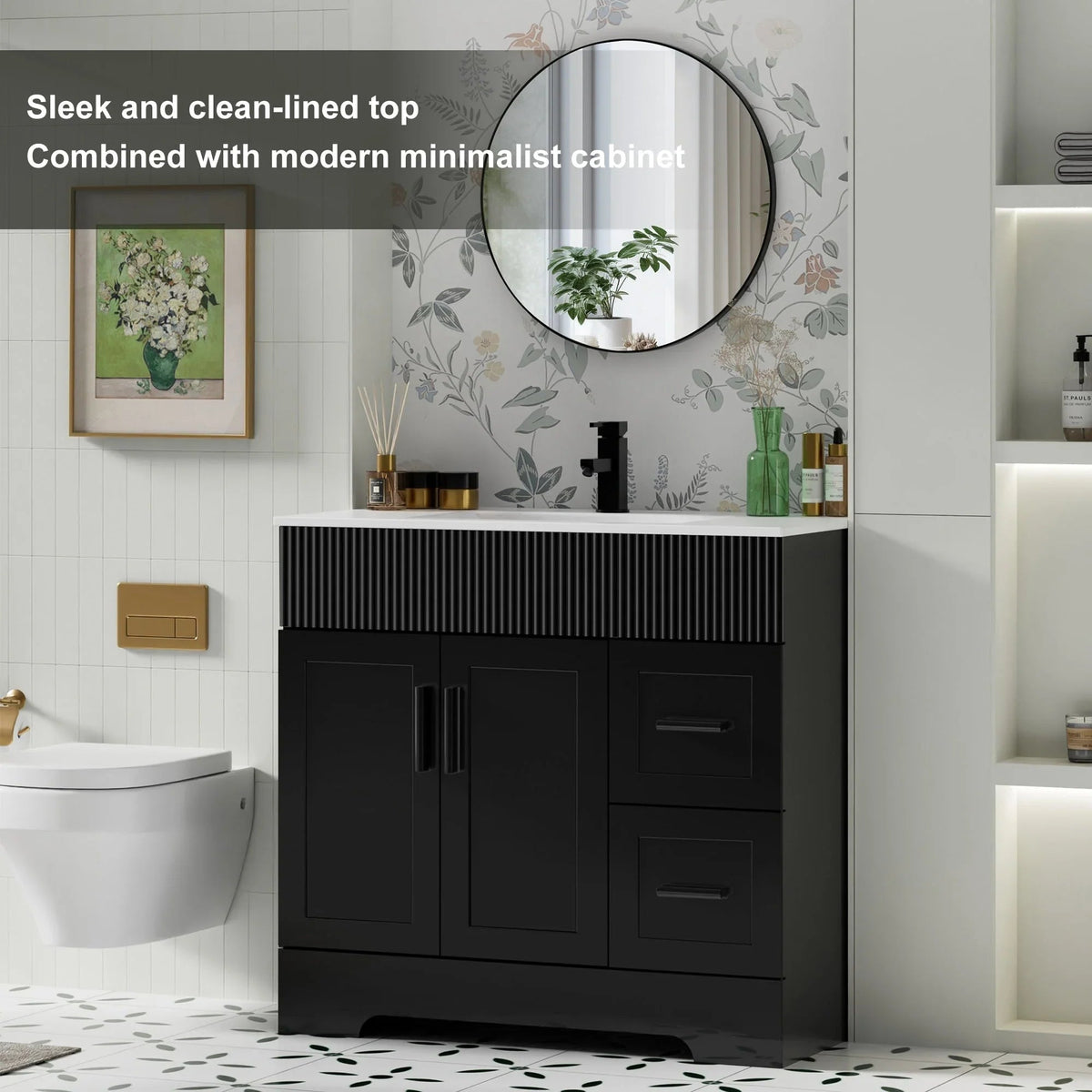 Ensemble meuble-lavabo de salle de bain Wavy Line 30/36/48 avec lavabo et robinet