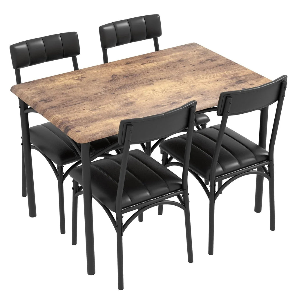 Set da pranzo con tavolo rettangolare per 4 persone e sedie imbottite