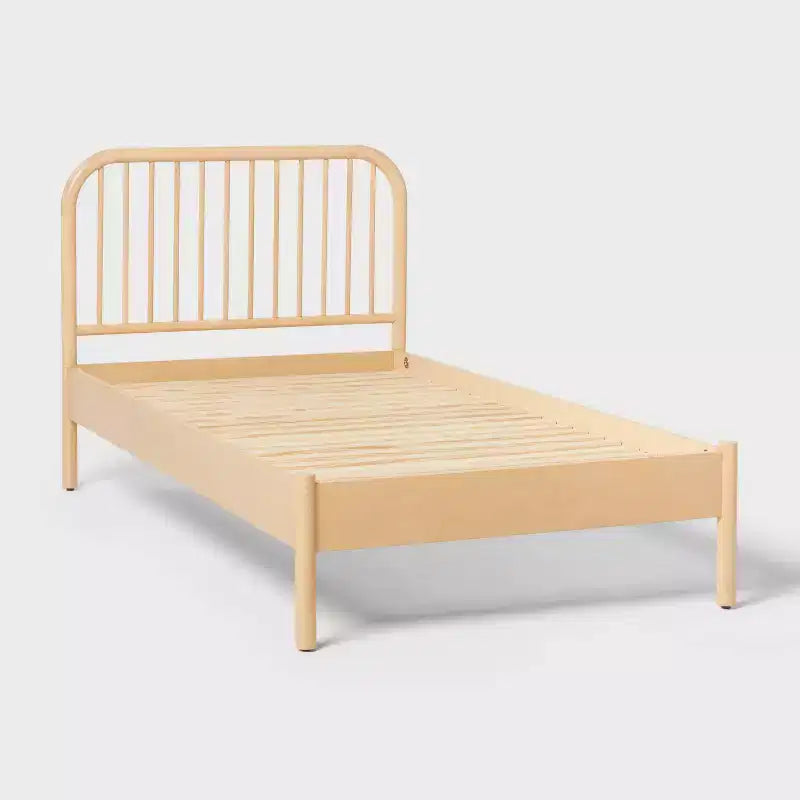 Einzelbett aus Naturholz mit Plattform, Kinderbettgestell aus Gummibaumholz