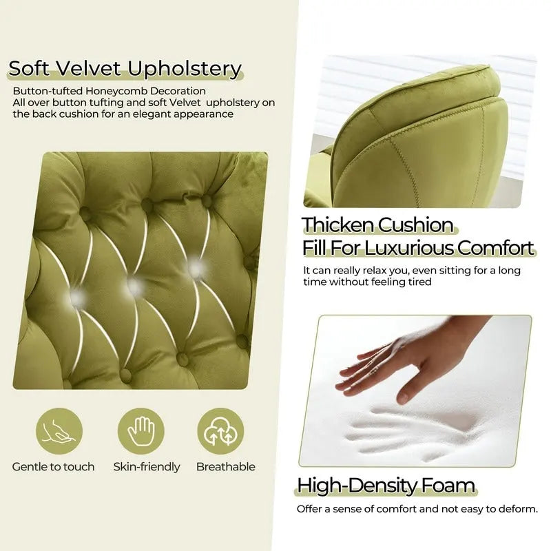 Fluwelen draaifauteuil met voetenbank, ronde leesfauteuil met voetenbankset, 360 draaibaar, metalen frame