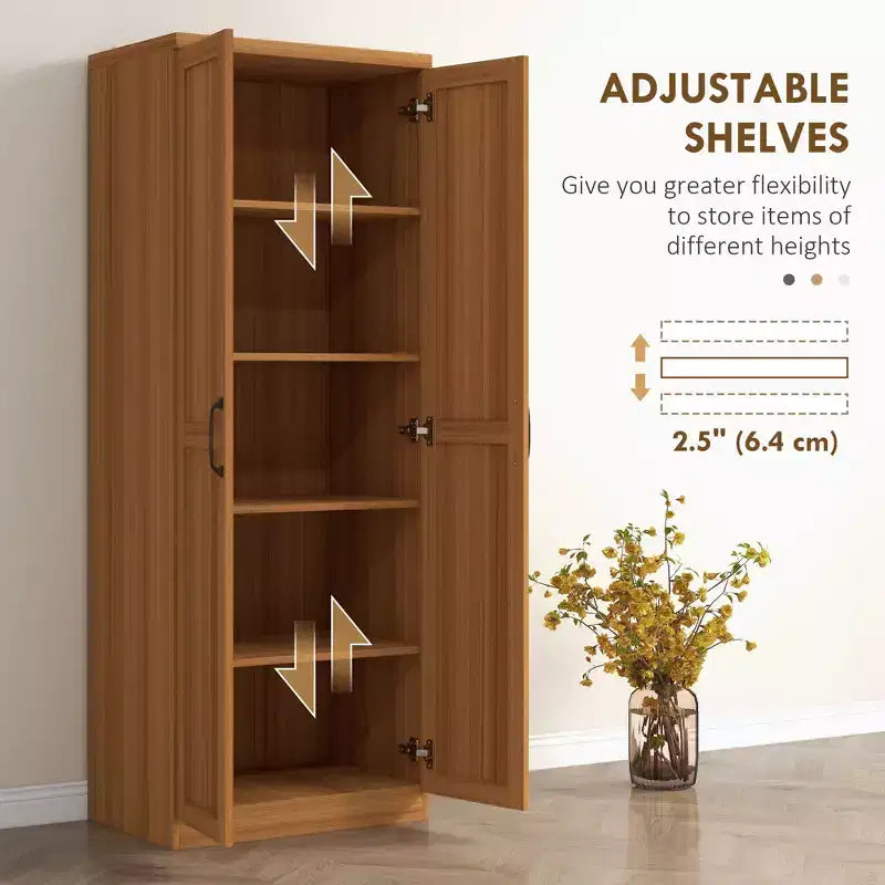 Garde-manger de cuisine à 2 portes de 63, armoire de rangement autonome avec 5 niveaux d’étagères et 2 étagères réglables pour la salle à manger