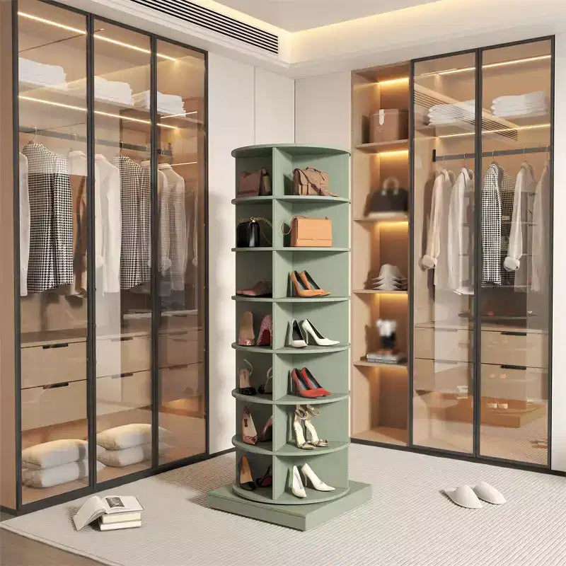 Draaibare schoenenrek-toren, 360° roterende schoenenkast met display, ronde verticale schoenenopberger, draaiende organizer voor handtassen en schoenen