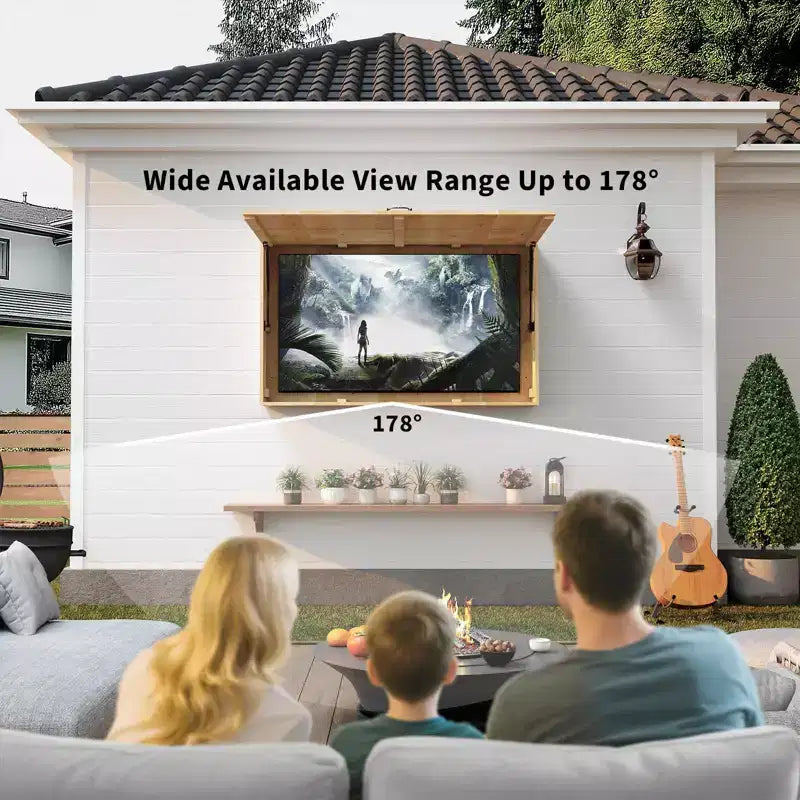Abri pour téléviseur d’extérieur de 55 in, protection étanche en bois massif avec support réglable 4D et porte rabattable (compatible avec les téléviseurs de 44-55 in)