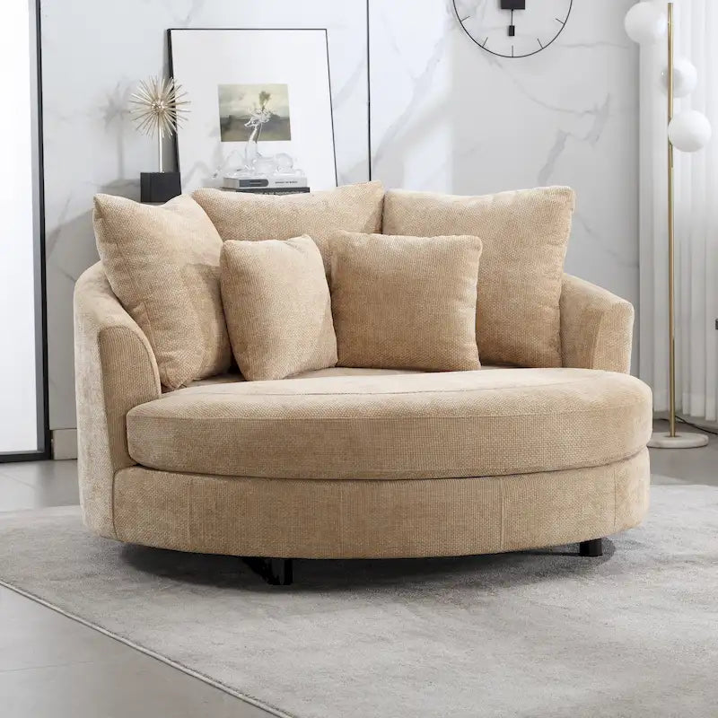 Fauteuil canapé moderne rond de style tonneau avec 5 coussins et pouf en option