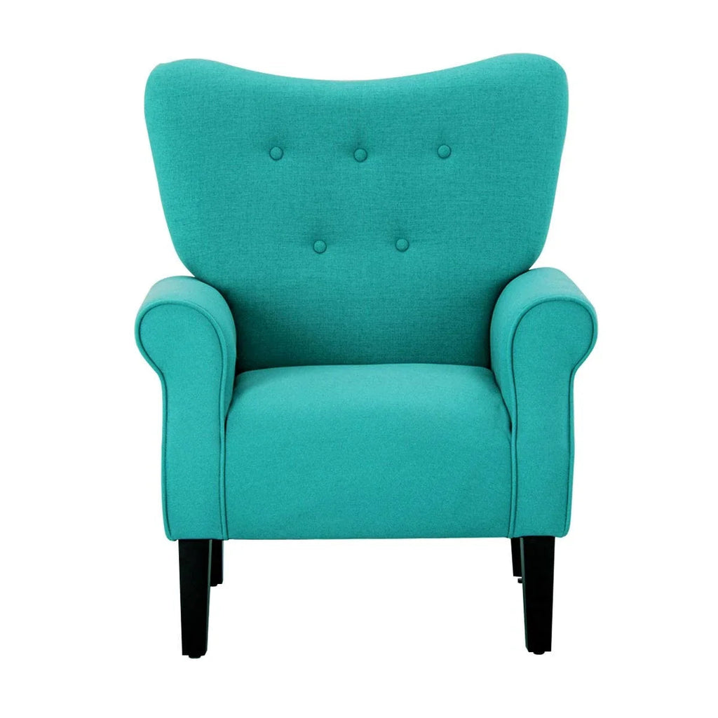 Erommy moderne fauteuil, fauteuil met hoge rugleuning, gestoffeerde eenzitsbank met knopen en houten poten voor de woonkamer