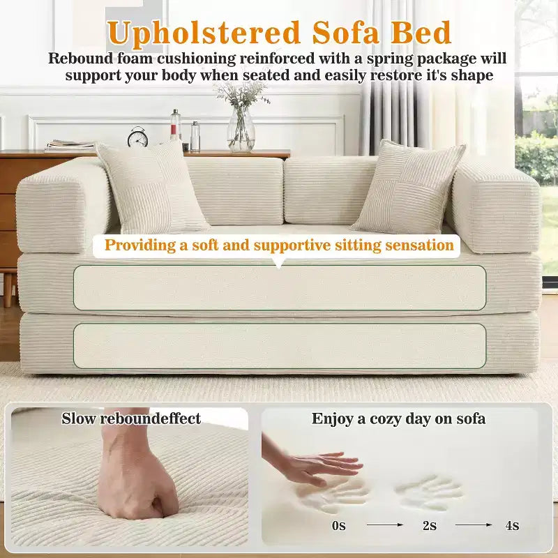 Dyonery 78 Klappsofabett, umwandelbares Cordsofa, Kingsize-Bodenschlafsofa, 4-in-1-DIY-Kombination, modulares Schlafsofa zum Ausklappen, bequemes Sofa.