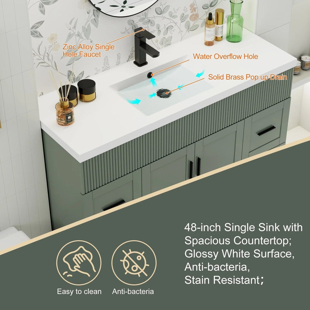 Ensemble meuble-lavabo de salle de bain Wavy Line 30/36/48 avec lavabo et robinet
