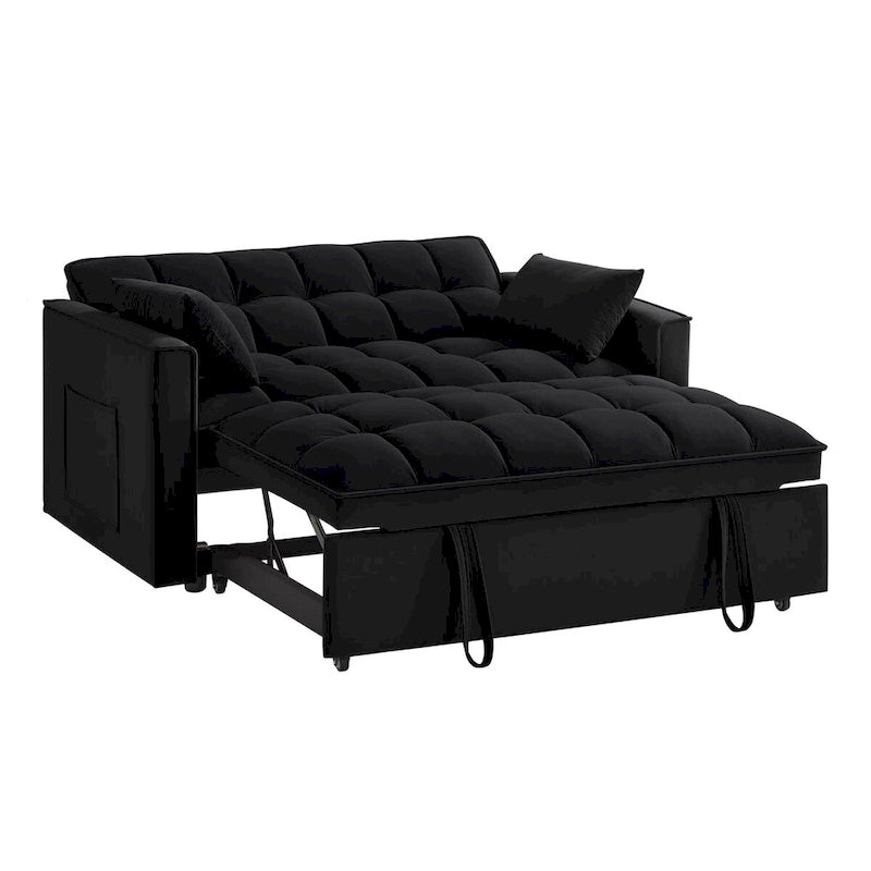 4-in-1-Zweisitzer-Schlafsofa mit Armlehnen und Aufbewahrungstaschen, multifunktionales, getuftetes Ausziehsofa mit verstellbarer Rückenlehne