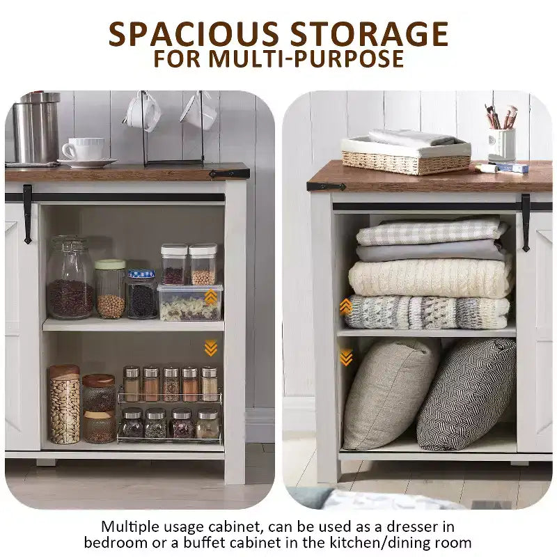 SinCiDo Schminktisch im Landhausstil, 60, mit Schiebetür im Scheunentor-Stil und 4 Schubladen, Schubladenschrank für Wohnzimmer, Schlafzimmer und Kaffeebar