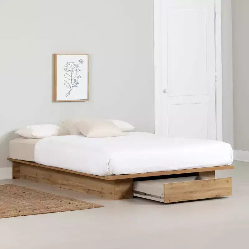 Letto con base a piattaforma South Shore Nordik Oak, matrimoniale/queen