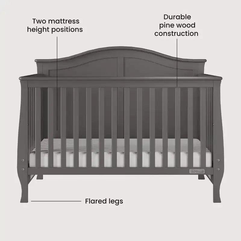 4-in-1-Umbaubett, lässt sich in ein Tagesbett, Kleinkinderbett und Doppelbett umwandeln, 3 Matratzenpositionen, babyfreundliche Lackierung