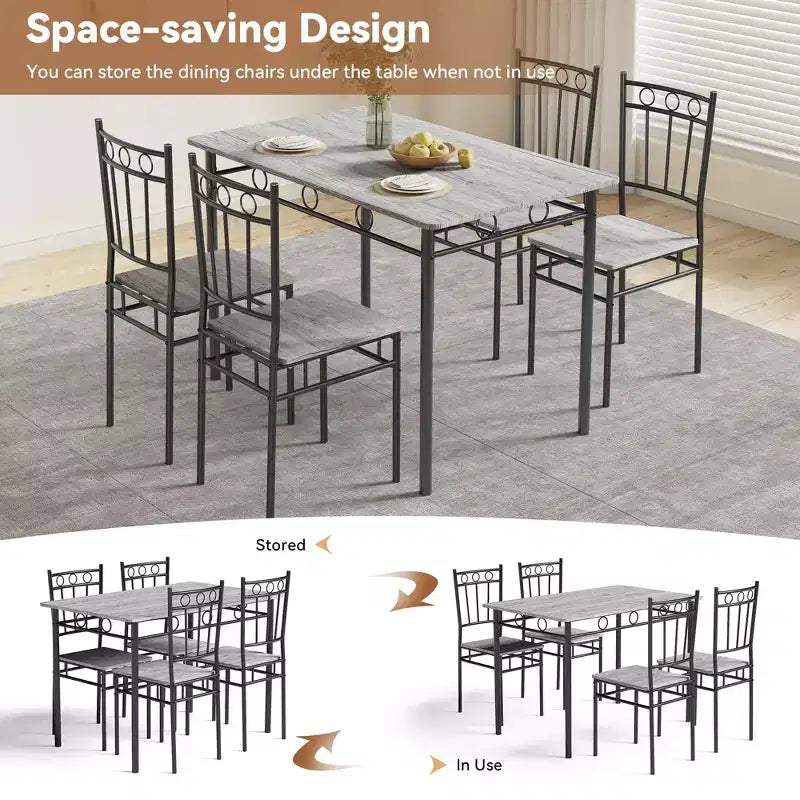 Dyonery rechthoekige eettafelset voor 4 personen, 5-delige keukentafelset met 4 stoelen, eettafelset, ruimtebesparende keukentafelset voor kleine ruimtes