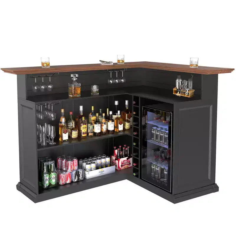 GDLF L-vormige barkast voor thuis met ruimte voor een koelkast, extra grote moderne bar voor de kelder