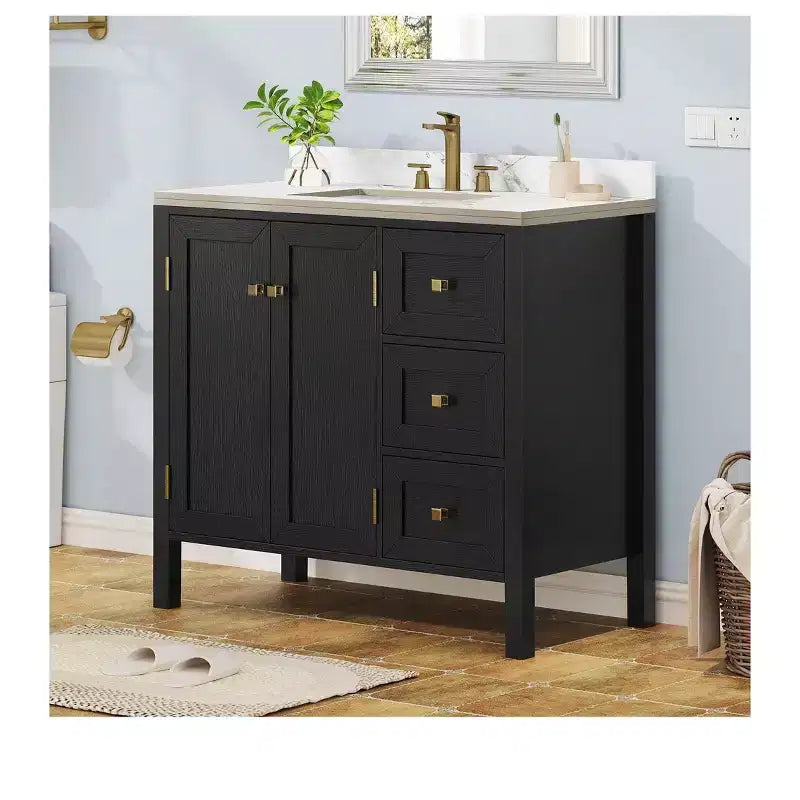Mobile bagno da 36 pollici con lavabo in ceramica, mobile contenitore con 2 ante e 3 cassetti, 2 ante