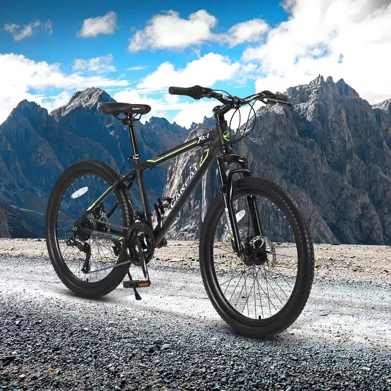 Okak mountainbike van 24 inch met stalen frame, kinderfiets met Shimano 21 versnellingen, dubbele schijfremmen en vering vooraan, fiets voor tieners