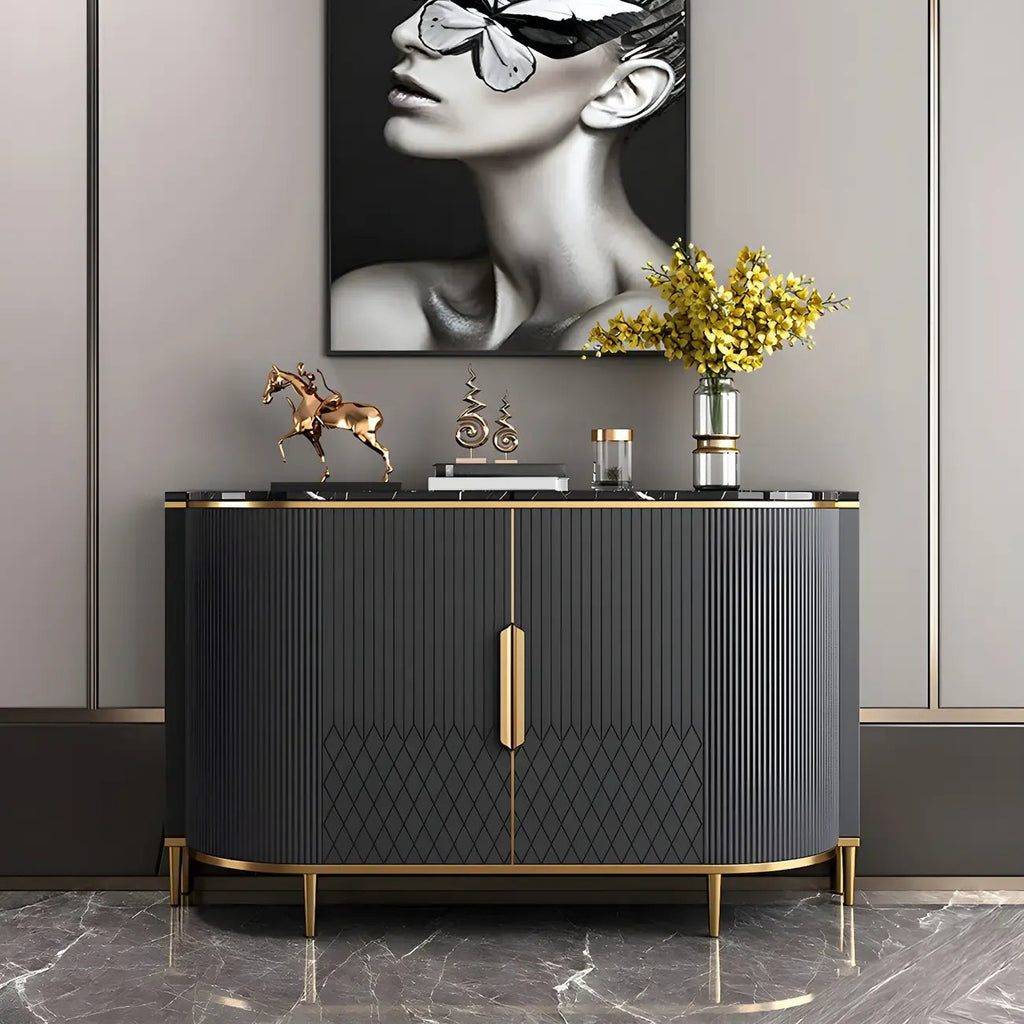 Glamour-dressoir met marmerlook en opbergruimte, grijs