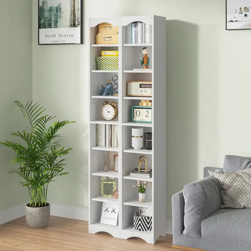 Armoire à linge étroite VECELO de 70.9 pouces de haut pour salle de bains, meuble de rangement autoportant en bois massif à 8 niveaux