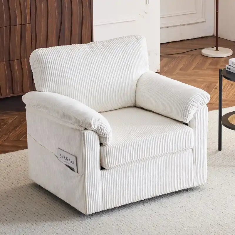 Fauteuil pivotant une place en velours côtelé de 33 pouces