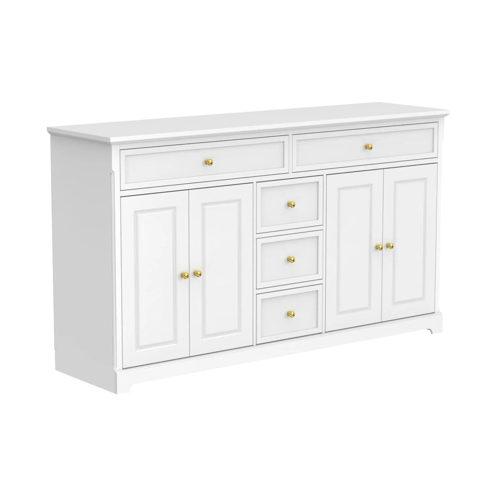 Buffet blanc à portes et tiroirs de 59.1, style moderne du milieu du siècle, laqué contemporain