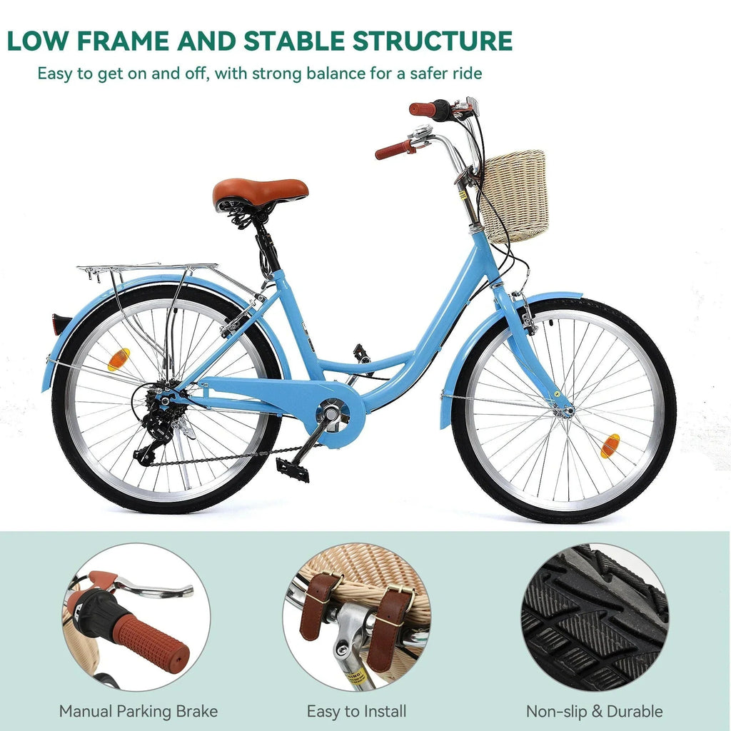 Vélo de ville Moasis24/ 26 à 7 vitesses, cadre ouvert réglable, vélo de déplacement