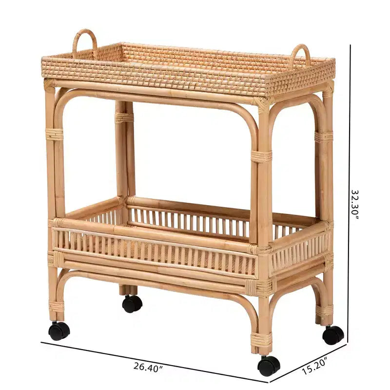 bali & pari Lombok Rattan-Weinwagen in Naturbraun: Barwagen für Innenräume mit Flaschenhalter, keine Montage erforderlich