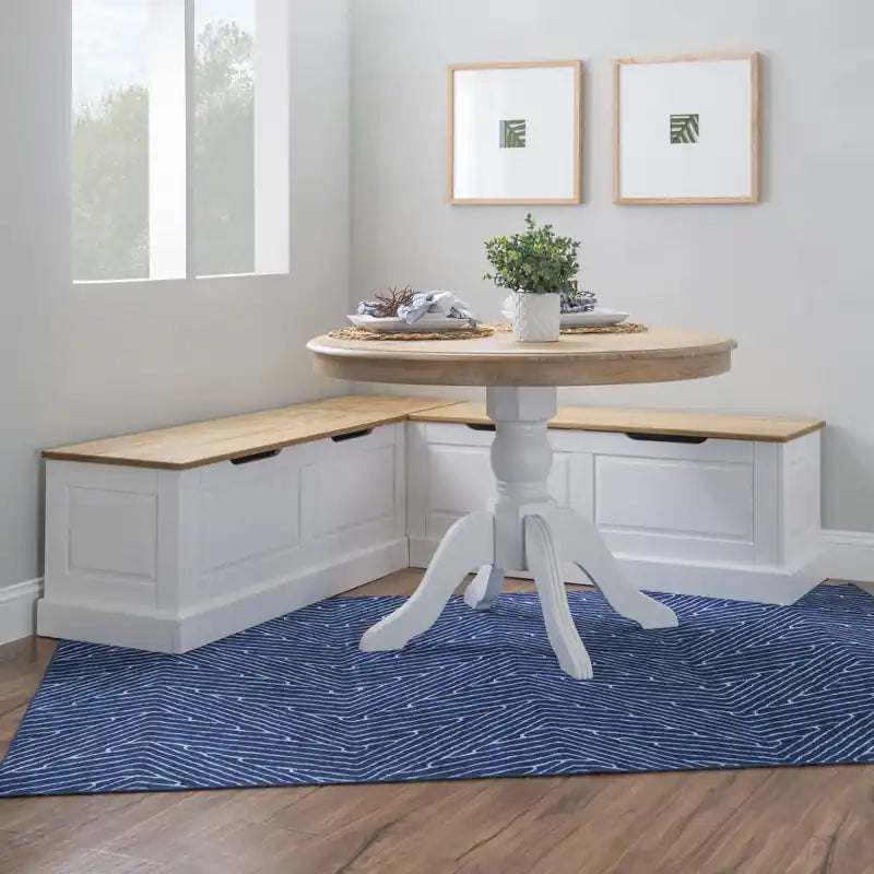 Banc d’angle de salle à manger sans dossier - naturel et blanc