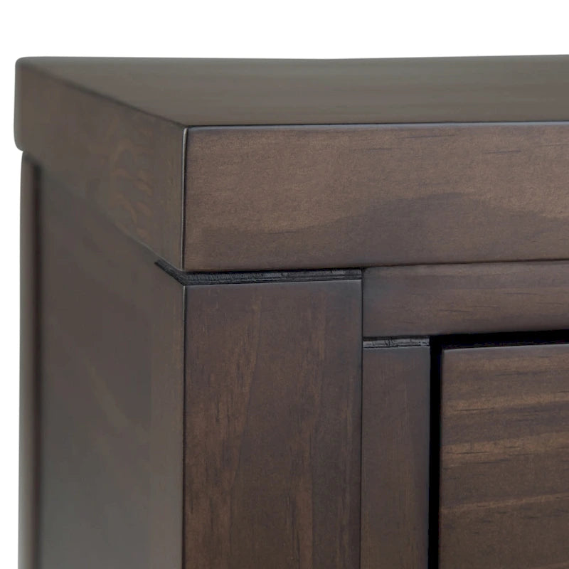 Tavolo consolle contemporaneo in legno massello largo 60 pollici, a 3 cassetti, color noce caldo