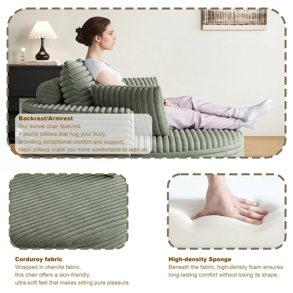 Einzelsessel mit Cord-Chenille-Bezug und Schaumstoffpolsterung, drehbar