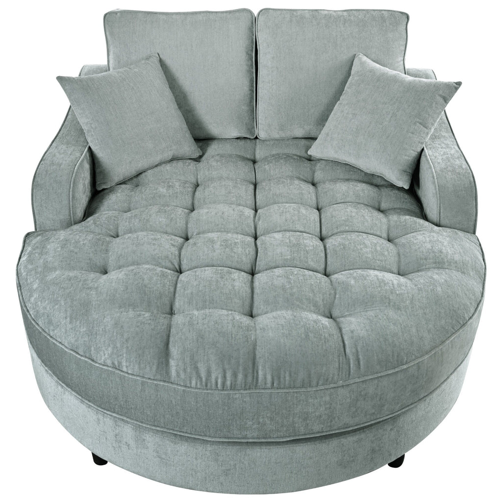 Chaiselongue-Schlafsofa aus Chenille, gepolstertes Sofa mit gesteppter Rückenlehne und 2 abnehmbaren Kissen für das Wohnzimmer