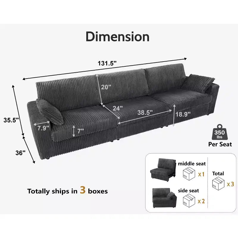 Modulares Cordsofa von Dyonery mit waschbaren Bezügen