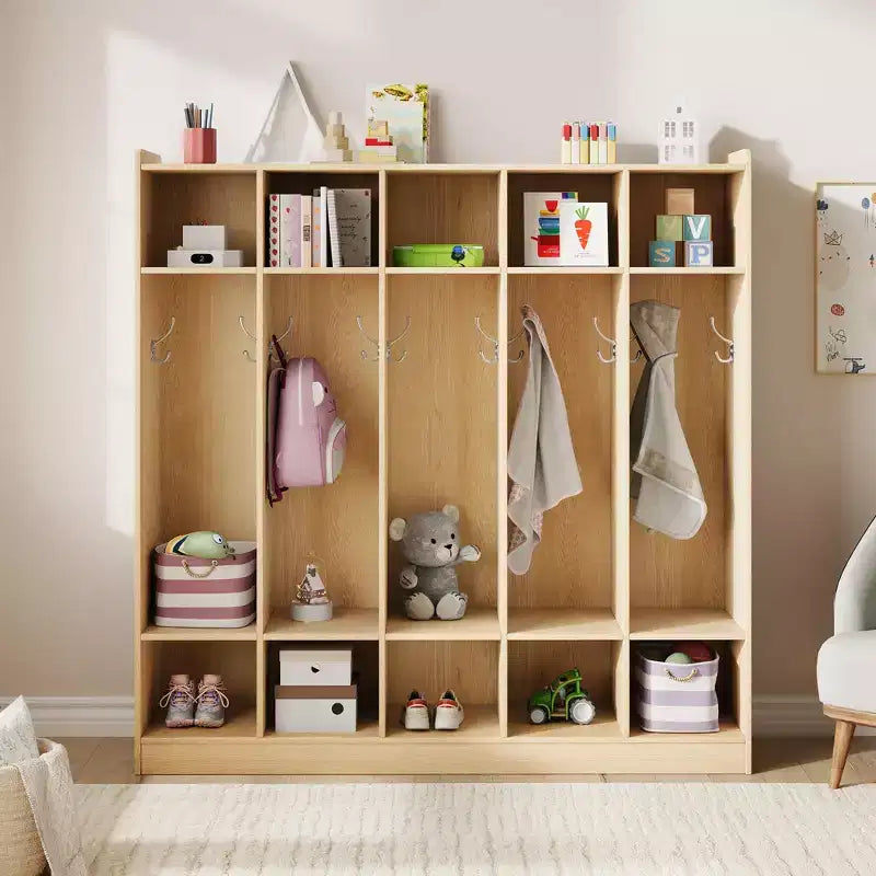 Vestiaire scolaire à 5 sections avec 10 casiers, meuble de rangement avec 10 crochets pour la maison, l’école, la crèche et la maternelle