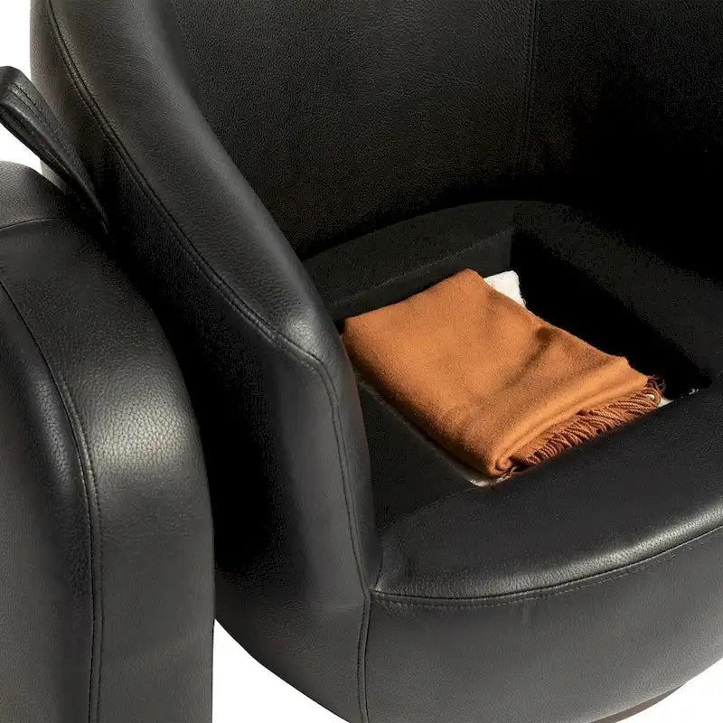 Poltrona girevole a pozzetto imbottita con contenitore, moderna e ideale come seduta laterale per soggiorno, camera da letto, ufficio o angolo lettura - similpelle