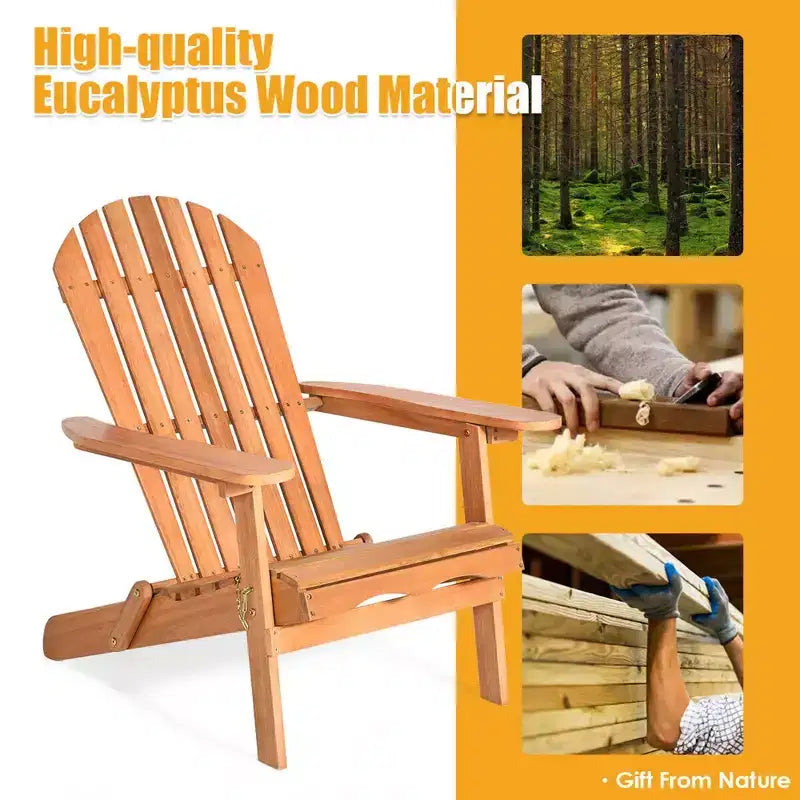 Costway, lot de 4 fauteuils Adirondack pliants en bois d’eucalyptus naturel pour l’extérieur